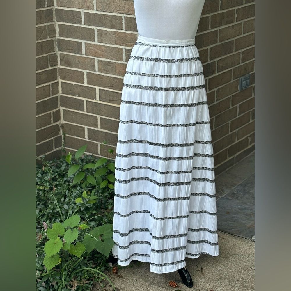 Talbots White Maxi Skirt with Black Stripe Trim